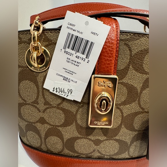 COACH Lane Bucket Bag In Signature Canvas - Gold/ Khaki Multi - C8597- NWT. - Picture 6 of 6